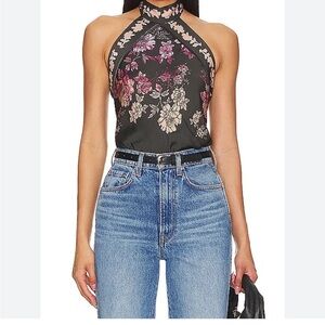 Free people floral Halter Tank Top in Black and Pink